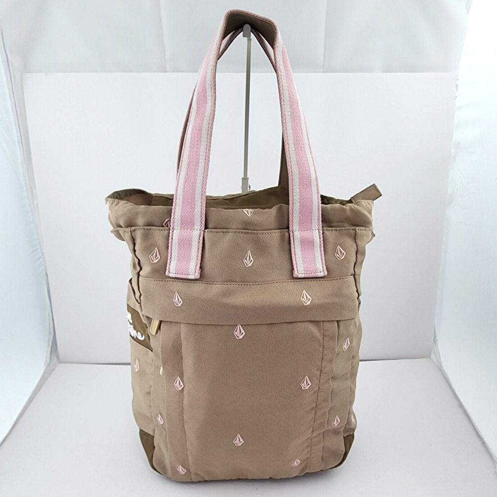 Vintage Y2K Volcom Signature/Logo Khaki/Pink Canvas Tote Shoulder Bag Skate/Surf